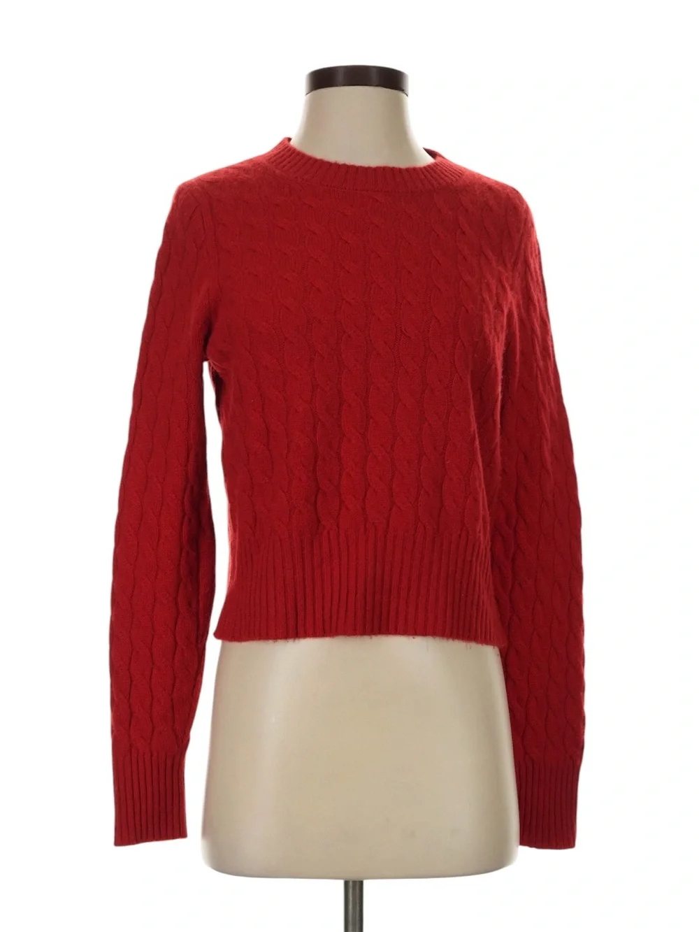 J. Crew Shrunken Cable Knit Crewneck Sweater Size Small Red Holiday Christmas